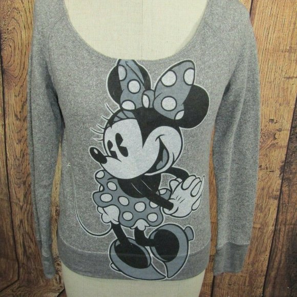 Disney Parks Minnie Mouse Off the Shoulder Boat Neck Sweatshirt Gray size Medium - Picture 1 of 9